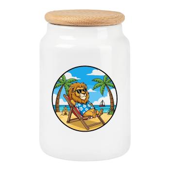Coole Lion Beach Urlaubs-Sommerstimmung - Keksdose mit Holzdeckel - Weiß - Vorne