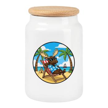 Cool Moose Beach Vacation Summer Vibes - Cookie Jar with Wooden Lid - white - Front