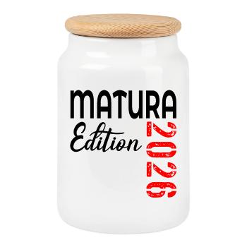 MATURA 2026 MATURITÄT - Keksdose mit Holzdeckel - Weiß - Vorne