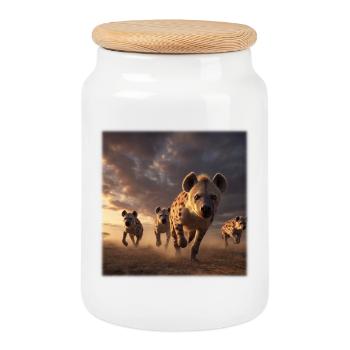 Hyänen Gruppe Savanne Wildlife Design - Keksdose mit Holzdeckel - Weiß - Vorne