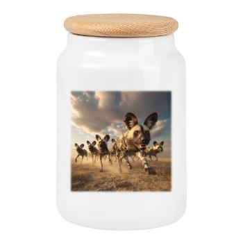 Hyänen Gruppe Wildlife Design Savanne  - Keksdose mit Holzdeckel - Weiß - Vorne