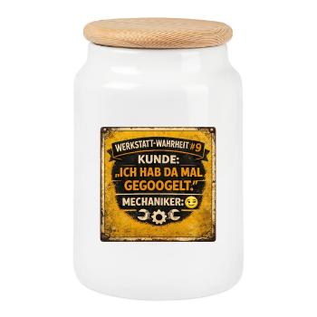 Werkstatt-Wahrheit #1 „Ich hab da mal gegoogelt" - Keksdose mit Holzdeckel - Weiß - Vorne