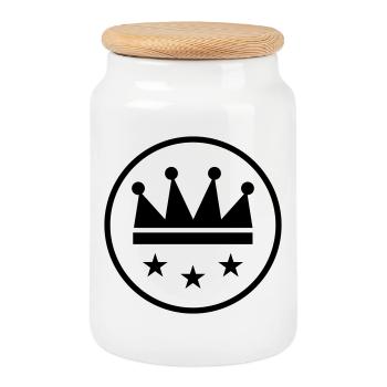 Crown Icon - Cookie Jar with Wooden Lid - white - Front