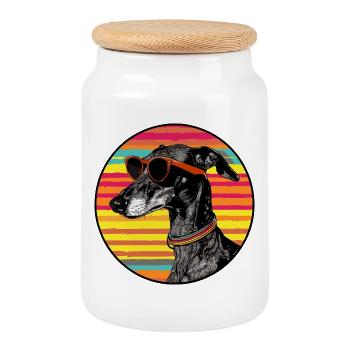 Chien avec des lunettes de soleil - Boîte à biscuits avec couvercle en bois - blanc - Devant