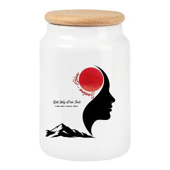 Sun Moon Silhouette with Red Orb - Cookie Jar with Wooden Lid - white - Front