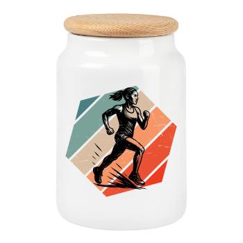 Running motif that works immediately - Cookie Jar with Wooden Lid - white - Front