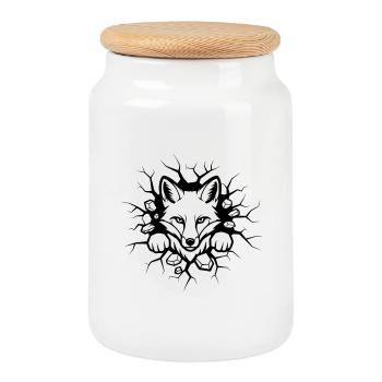 Fox Wall Breakthrough Illustration - Cookie Jar with Wooden Lid - white - Front