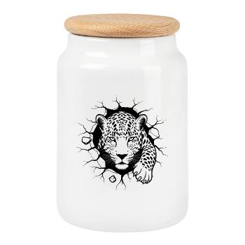 Leopard Wanddurchbruch Elegantes Wildtier - Keksdose mit Holzdeckel - Weiß - Vorne
