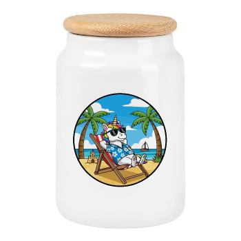 Ambiance estive de vacances à la plage de licorne - Boîte à biscuits avec couvercle en bois - blanc - Devant
