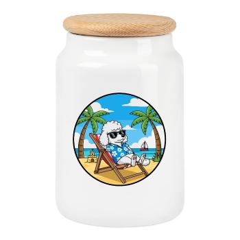 Coole Pudel-Strandurlaubs-Sommerstimmung - Keksdose mit Holzdeckel - Weiß - Vorne