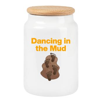 Dancing in the Mud, mud party! Rain or Shine - Cookie Jar with Wooden Lid - white - Front