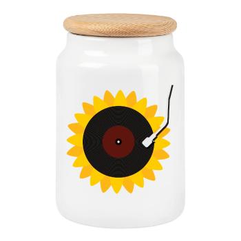 Sunflower Record - Cookie Jar with Wooden Lid - white - Front