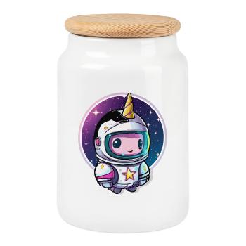 Astronautenunicorn Chibi Weltraum - Keksdose mit Holzdeckel - Weiß - Vorne