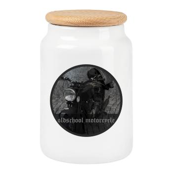 Moto à l’ancienne - Boîte à biscuits avec couvercle en bois - blanc - Devant