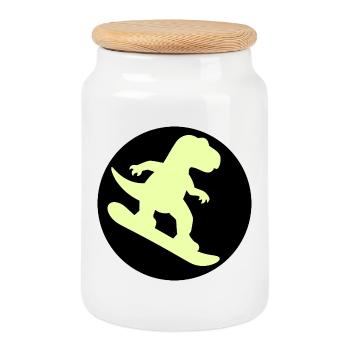 Dinosaure de snowboard pour enfants - Boîte à biscuits avec couvercle en bois - blanc - Devant