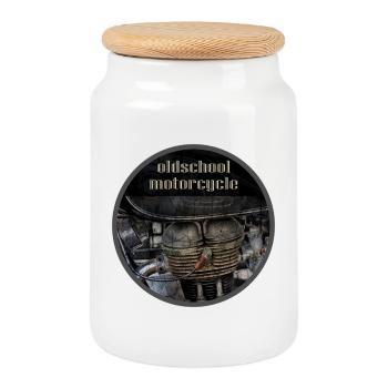 Moto à l’ancienne - Boîte à biscuits avec couvercle en bois - blanc - Devant