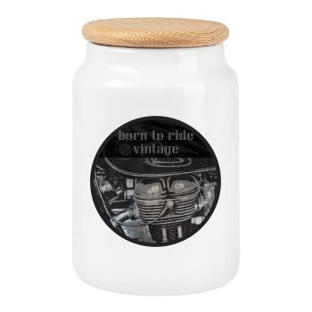 Né pour rouler un moteur vintage - Boîte à biscuits avec couvercle en bois - blanc - Devant