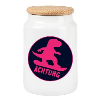 Kids Winter Sports Snowboarding Dinosaurs - Cookie Jar with Wooden Lid - white - Front