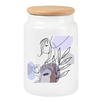 Abstract silhouette with pastel shapes - Cookie Jar with Wooden Lid - white - Front