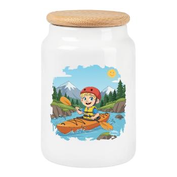Bouno Adventure on the River - Cookie Jar with Wooden Lid - white - Front