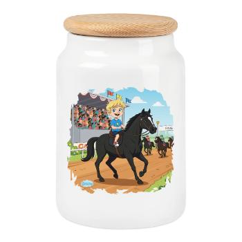 Bouno Rides a Horse - Little Rider Comic - Cookie Jar with Wooden Lid - white - Front