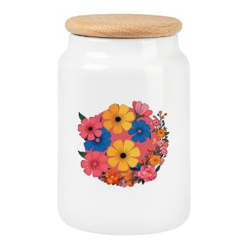 Des fleurs dans la pop rétro - Boîte à biscuits avec couvercle en bois - blanc - Devant