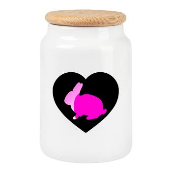 Rabbit - Cookie Jar with Wooden Lid - white - Front