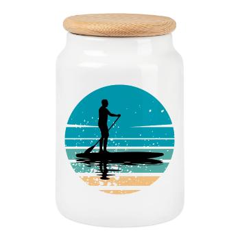 Paddleboard mit maritimer Atmosphäre im Retro-Stil - Keksdose mit Holzdeckel - Weiß - Vorne