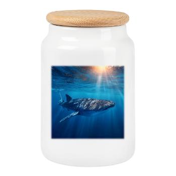 Whale shark in the ocean sea creatures nature design - Cookie Jar with Wooden Lid - white - Front