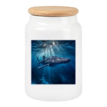 Whale shark in the ocean sea creatures design nature - Cookie Jar with Wooden Lid - white - Front