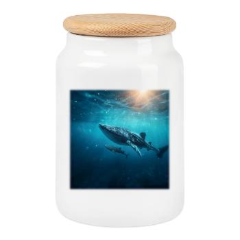 Walhai Mutter mit Baby Unterwasser Natur - Keksdose mit Holzdeckel - Weiß - Vorne