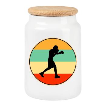 Retro-Box-Silhouette-Kampfsportler - Keksdose mit Holzdeckel - Weiß - Vorne