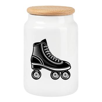 Patins à roulettes - Boîte à biscuits avec couvercle en bois - blanc - Devant