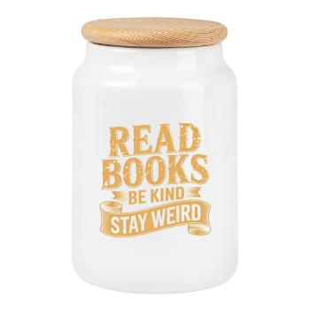 Lisez des livres, soyez gentils, restez étrange - Amoureux des livres cool - Boîte à biscuits avec couvercle en bois - blanc - Devant