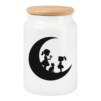 Silhouette de la Fêle Fleur sur la Lune - Boîte à biscuits avec couvercle en bois - blanc - Devant