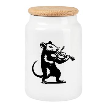 Violin Playing Rat - Cookie Jar with Wooden Lid - white - Front