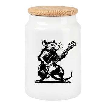 Bassrat in rock groove - Cookie Jar with Wooden Lid - white - Front