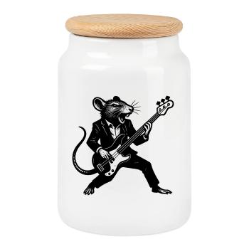 Rat rocker with guitar in suit - Cookie Jar with Wooden Lid - white - Front