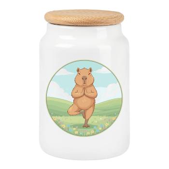 Zen Capybara Yoga Pose Achtsamkeitskunst - Keksdose mit Holzdeckel - Weiß - Vorne