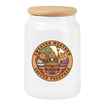 Capybara Sweater Weather Coffee Together - Cookie Jar with Wooden Lid - white - Front