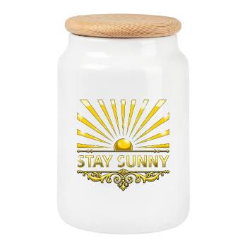 STAY SUNNY with decoration - Cookie Jar with Wooden Lid - white - Front