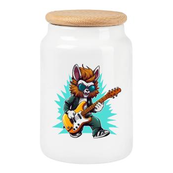 Gitarrowl Rockwolf avec des lunettes de soleil - Boîte à biscuits avec couvercle en bois - blanc - Devant