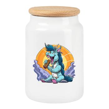 Blauer Drachen-Sänger vor Sonnenkreis - Keksdose mit Holzdeckel - Weiß - Vorne