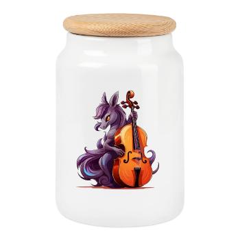 Poney violoncelle dans un orchestre fantastique - Boîte à biscuits avec couvercle en bois - blanc - Devant