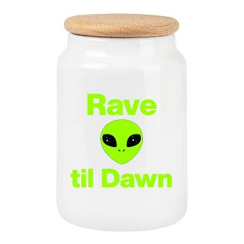 Rave til Dawn – Alien Party! Mayday, EDM - Cookie Jar with Wooden Lid - white - Front