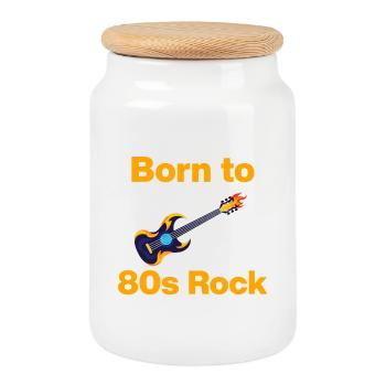 Born to 80s Rock, Feuer-Riffs! Rock´n´Roll - Keksdose mit Holzdeckel - Weiß - Vorne