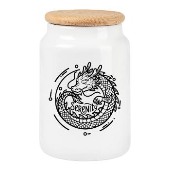 Serenity Dragon – Achtsamkeit & Fantasie - Keksdose mit Holzdeckel - Weiß - Vorne