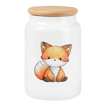 Illustrated Fox – Geschichtenerzählen und Waldatmosphäre - Keksdose mit Holzdeckel - Weiß - Vorne