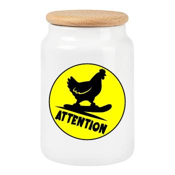 Kids Snowboarding Attention Chicken - Cookie Jar with Wooden Lid - white - Front