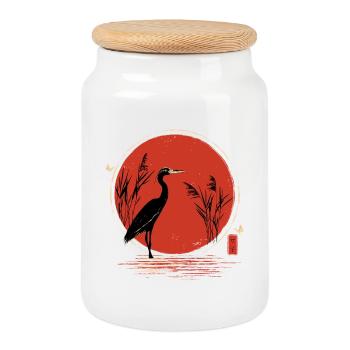 Roter Sonnenkranich Ukiyoe - Keksdose mit Holzdeckel - Weiß - Vorne